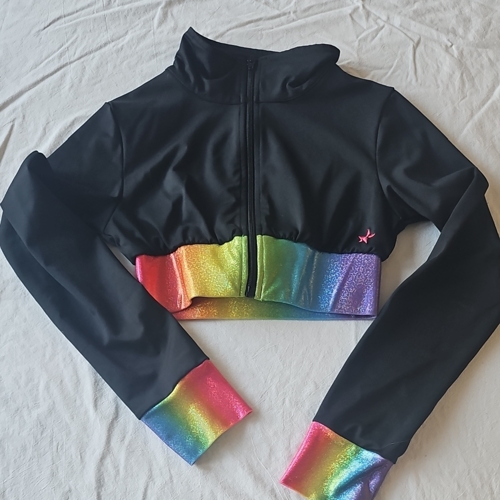 Rebel Athletic Black Crop Jacket with Rainbow Accents